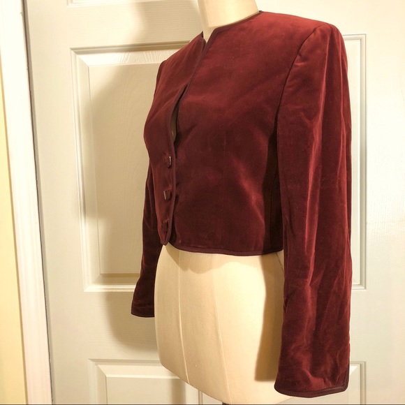 Jaeger Velour Cropped Jacket Buttons Sz 6 Red - Picture 2 of 10